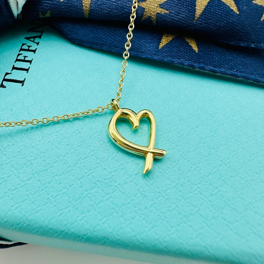 RARE Tiffany & Co. 18K Yellow Gold Loving Heart Floating Version Necklace w Box - Picture 3 of 9